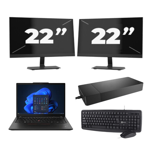 Lenovo Thinkpad X13 - Intel Core i5-10e Generatie - 13 inch - 16GB RAM - 256GB SSD - Windows 11 + 2x 22 inch Monitor