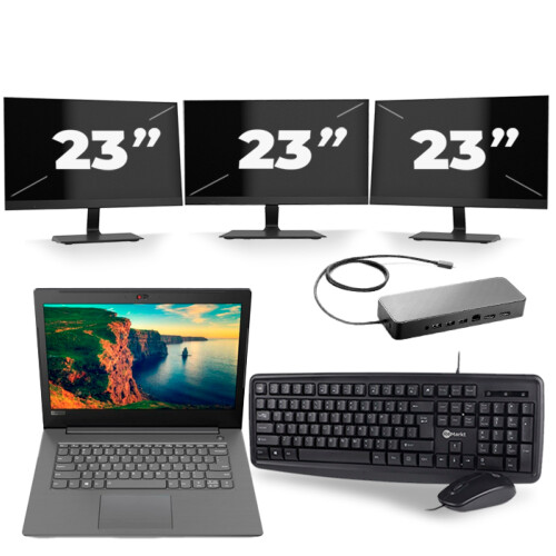 Lenovo V330-14IKB - Intel Core i5-8e Generatie - 14 inch - 16GB RAM - 256GB SSD - Windows 11 + 3x 23 inch Monitor