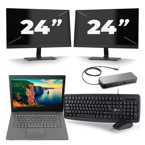 Lenovo V330-14IKB - Intel Core i5-8e Generatie - 14 inch - 16GB RAM - 256GB SSD - Windows 11 + 2x 24 inch Monitor