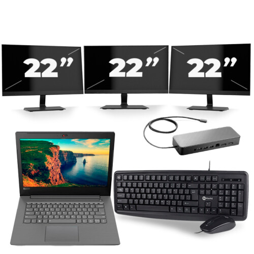 Lenovo V330-14IKB - Intel Core i5-8e Generatie - 14 inch - 16GB RAM - 256GB SSD - Windows 11 + 3x 22 inch Monitor