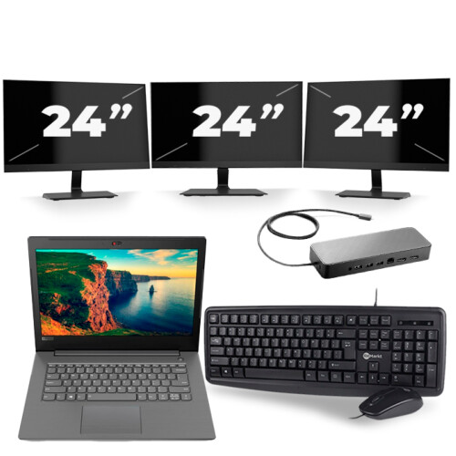 Lenovo V330-14IKB - Intel Core i5-8e Generatie - 14 inch - 16GB RAM - 256GB SSD - Windows 11 + 3x 24 inch Monitor