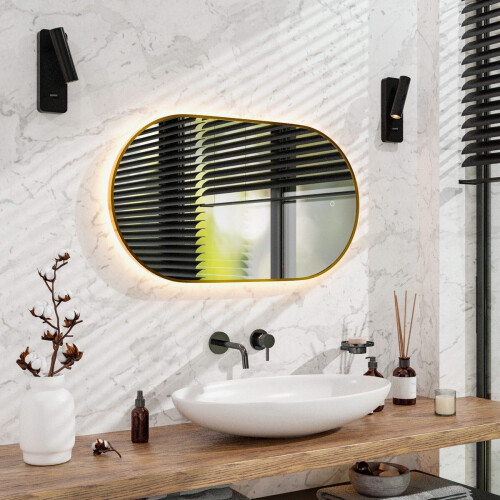 Mirlux Badkamerspiegel - LED Verlichting & Verwarming - Ovaal 90x50CM Goud Frame