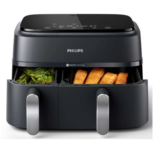 Philips 3000 Series - Dual Airfryer NA351/00 - 9L - Dubbele Mand - Zwart/Zilver
