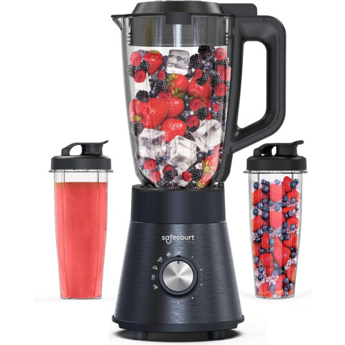 Safecourt Kitchen Power Blender - 1,5L Glas & 2x 600ml To-Go beker - 1300W Krachtig & Stil - RVS