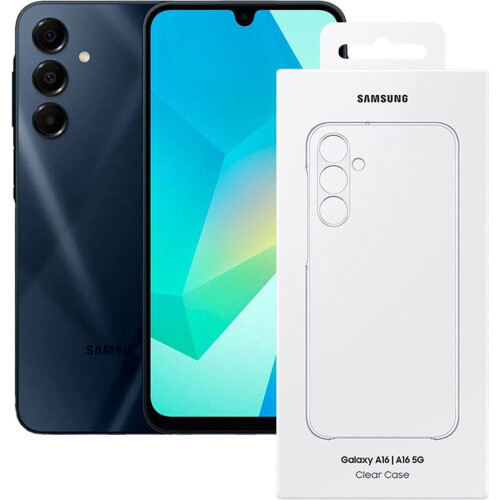 Samsung Galaxy A16 5G - 128GB - Drievoudige camera - Blauw Zwart + Clear Case