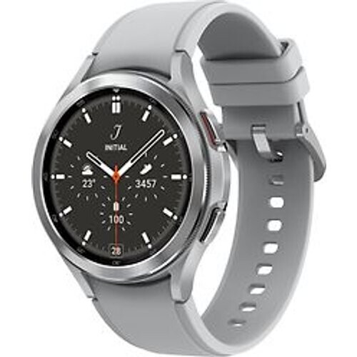Samsung Galaxy Watch4 Classic 46 mm roestvrij stalen kast zilver op siliconen bandje zilver [wifi]