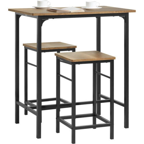 SoBuy OGT10-PF - Bistrotafel 3-delige set - 1x tafel + 2x stoelen - Bruin