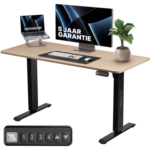 Stane Zit Sta Bureau Elektrisch Verstelbaar - 4 Geheugen Standen - 160 x 80 cm - Eiken
