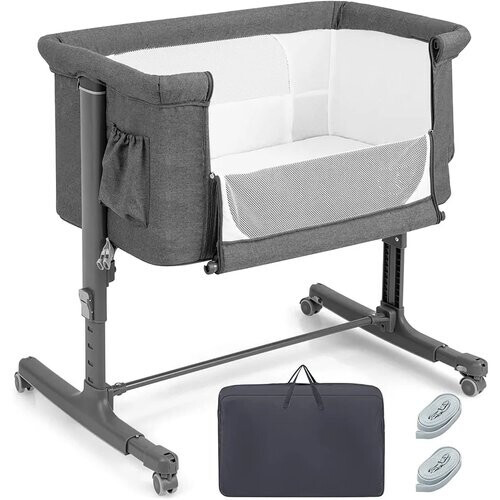 Tweedekans 3-in-1 Baby Wiegje met 5-Standen Verstelbare Hoogte 10° Kanteling Draagbaar Wiegje voor Baby & Kind Grijs