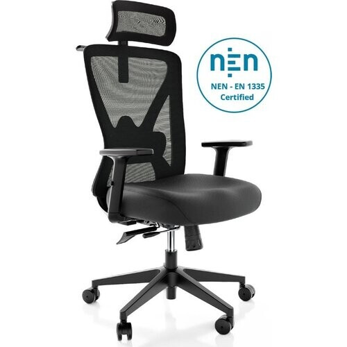 Tweedekans Bckz Ergonomische Bureaustoel voor Volwassenen Volledig Verstelbaar - NEN-EN1335 gecertificeerd tot 150kg - Office Chair - Gamestoel - Motion Mesh, Zwart