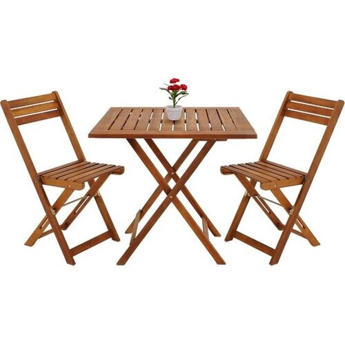 Tweedekans Casaria Balkonset – Inklapbaar Acaciahout – 2 Stoelen & Tafel – 58 x 60 x 71 cm – Bruin