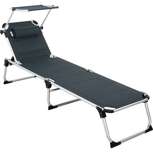 Tweedekans Casaria Ligstoel Bari Comfort Plus – Zonnendak & Handgrepen – Grijs