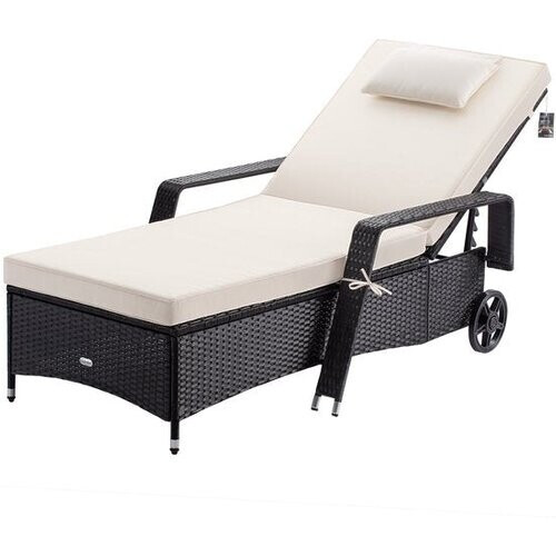 Tweedekans Casaria Polyrattan Ligstoel – Incl. Kussen tot 160 Kg - Zwart Crème