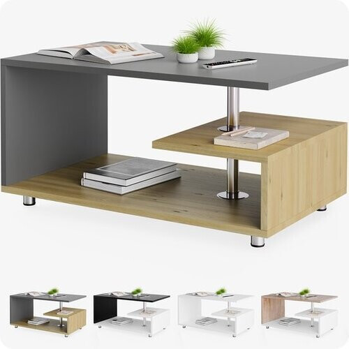 Tweedekans CASARIA Salontafel - Opbergvak Krasbestendig 95x55x50cm – Grijs Hout