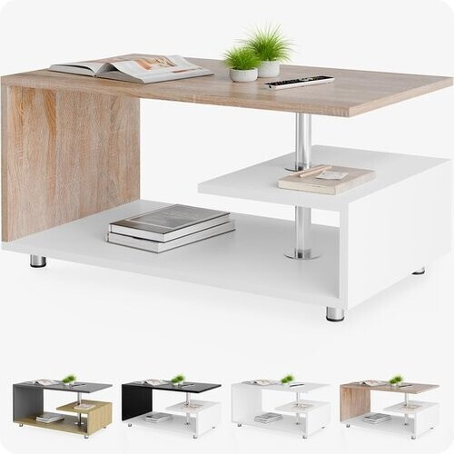 Tweedekans CASARIA Salontafel - Opbergvak Krasbestendig 95x55x50cm – Wit Eiken