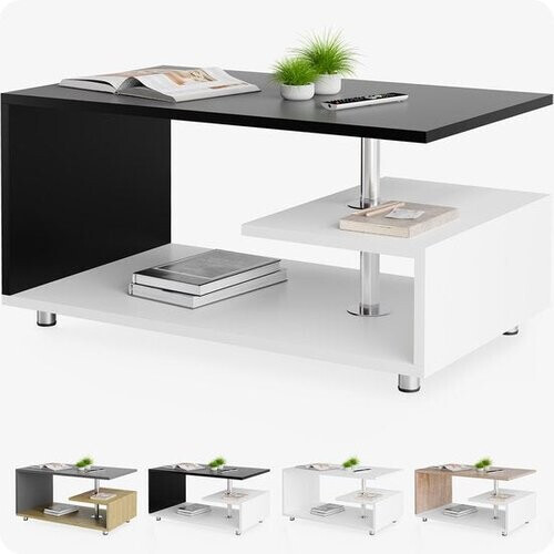 Tweedekans CASARIA Salontafel - Opbergvak Krasbestendig 95x55x50cm – Wit Zwart