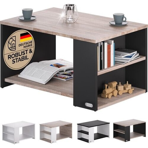 Tweedekans CASARIA Salontafel Opbergvakken – Draagvermogen 50kg 90x59x48cm – Hout Grijs