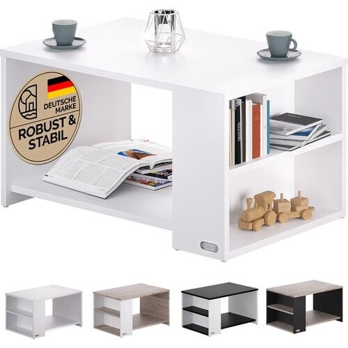 Tweedekans CASARIA Salontafel Opbergvakken – Draagvermogen 50kg 90x59x48cm – Wit