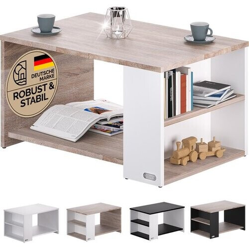 Tweedekans CASARIA Salontafel Opbergvakken – Krasbestendig 90x59x48cm – Wit Eik