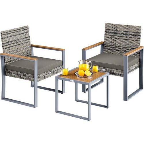 Tweedekans Casaria Tuinset – 1 Tafel 2 Stoelen Weerbestendig - Acaciahout Grijs