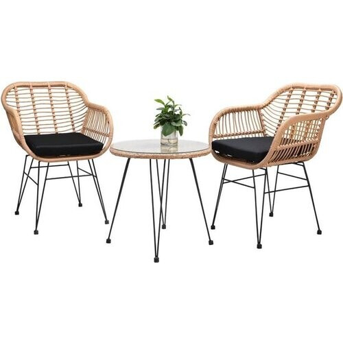 Tweedekans Casaria Tuinset Bali 3 Delig – 1 Tafel & 2 Stoelen – Naturel Zwart