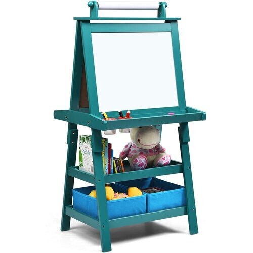 Tweedekans Coast 3 in 1 Ezel Voor Kinderen Dubbelzijdig Whiteboard & Krijtbord - 59 x 50 x 117 cm - Blauw