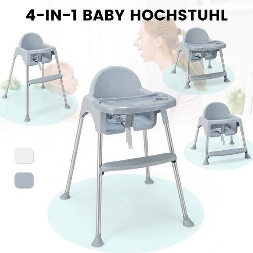Tweedekans Coast 4 in 1 babyshoedelstoel gemaakt van PP & roestvrijstalen hoge stoel converteerbaar met verwijderbare dubbele lade grijs