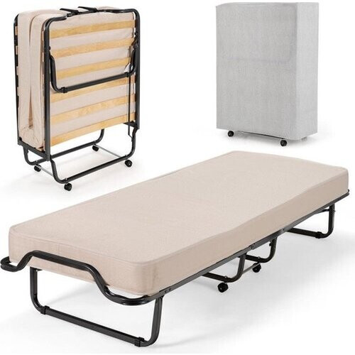Tweedekans Coast draagbaar gastbed op rollen met traagschuimmatras 80 x 190 x 33 cm licht beige