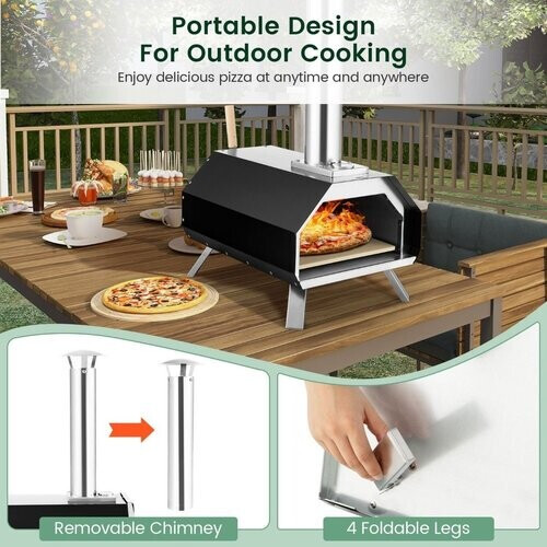 Tweedekans Coast Draagbare Pizzaoven - Zwart - 500 °C - 51x38,5x83cm