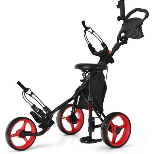 Tweedekans Coast Golftrolley - 3 Wielen -130 x 75 x 98,5 - Zwart met Rode Wielen