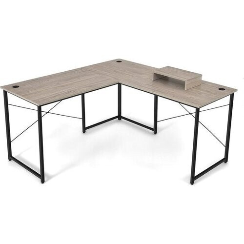 Tweedekans Coast l-vorm bureau met monitorstandaard & 3 kabelgaten omkeerbaar Cornerstot Light Grey