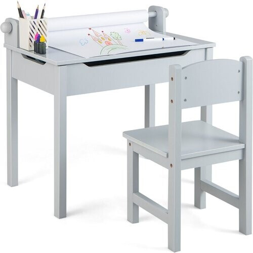 Tweedekans Coast Peuter Tekentafel - Met Stoel - Met Papierrolhouder - 60 x 40 x 58cm - Grijs