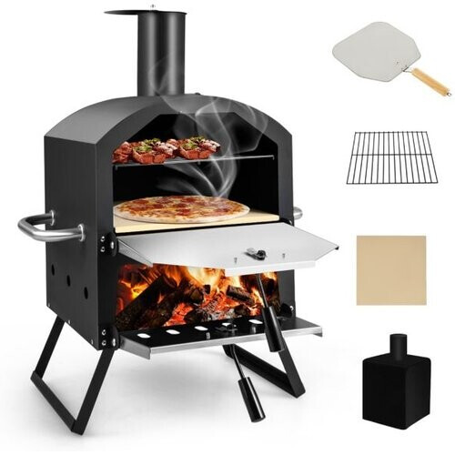 Tweedekans Coast Pizzaoven voor Buiten – 2-Laags – Met Pizzaschep & Verwijderbare Middenplank – 54 x 31 x 72 cm – Zwart