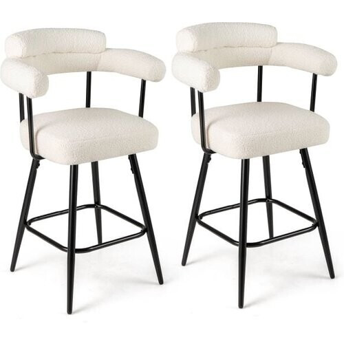 Tweedekans Coast Set van 2 Barkrukken - Wit/Zwart - 360° Draaibaar - Zithoogte 69 cm