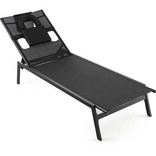 Tweedekans Coast Sun Louner met gezichtsopeningstuinlounder met 5-voudig verstelbare rugleuning zwart