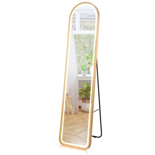 Tweedekans Coast Wandspiegel met Standaard - Met Verlichting - 37 x 38 x 155 cm - Goud