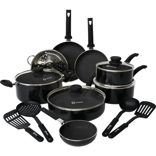 Tweedekans COOCK 19-Delige Pannenset Inductie - Zwart - Inclusief Onderzetters en E-book