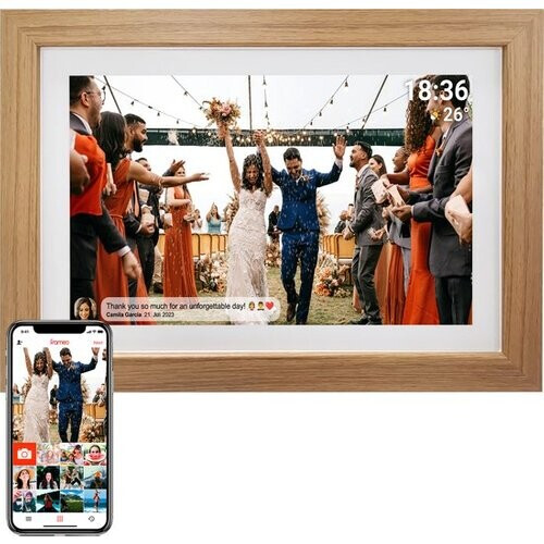 Tweedekans Denver Digitale Fotolijst 15.6 Inch - XL - Hout - Full HD - Frameo App - Fotokader - WiFi - 8GB - IPS Touchscreen - PFF1542LW