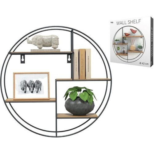 Tweedekans Industrieel Wandrek Rond – Houten Planken & Zwart Metaal – Decoratief Wandrek – Gadgy