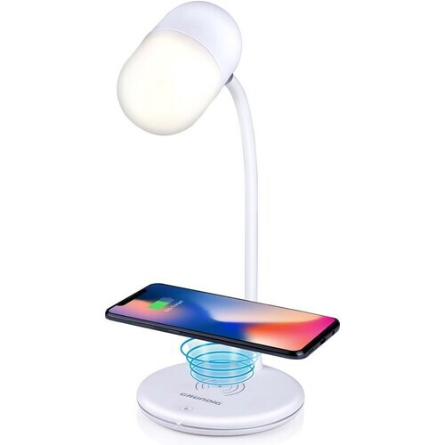Tweedekans Grundig Bureaulamp Led 3-in-1 - Draadloze Telefoonoplader Qi Technologie - Bluetooth Speaker - Leeslamp - Wit