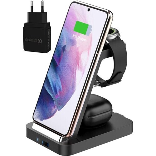 Tweedekans iSetchi Draadloos 3-in-1 Oplaadstation - LED-indicator - 15W Snelladen - Zwart