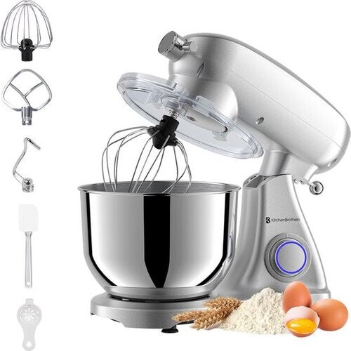 Tweedekans KitchenBrothers Keukenmachine – 6,2L RVS Mengkom, 1800W Motor, 6 Snelheden – 38,7 x 23,5 x 33,5 cm – Zilver