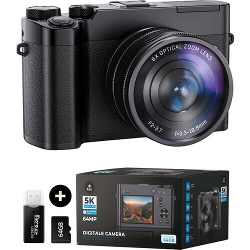 Tweedekans K&L Digitale Camera 5K - 64MP - 6X Optische Zoom - Fotocamera - Compact Camera - Vlog Camera - Ideaal voor Beginners - Inclusief 64GB - NL Software