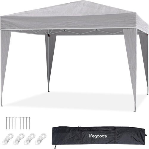 Tweedekans LifeGoods Partytent - Paviljoen - EasyUp - Opvouwbaar - Waterdicht - Met Draagtas - 300 x 300 cm - Grijs