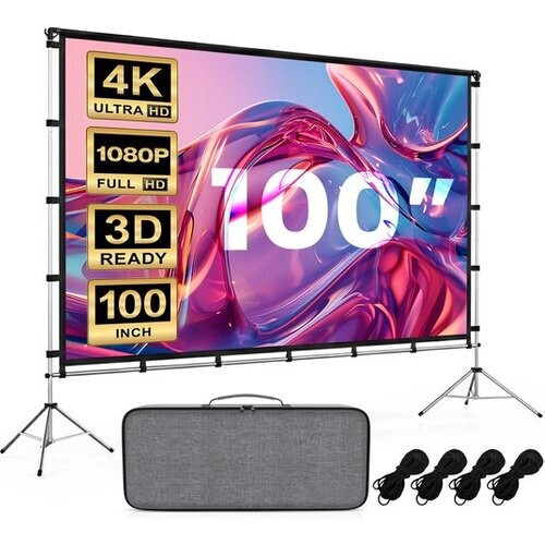 Tweedekans Lumina® Projectiescherm 100 inch – Beamer Scherm met Statief – Kreukvrij – Opvouwbaar – Met Draagtas – Voor Binnen & Buiten