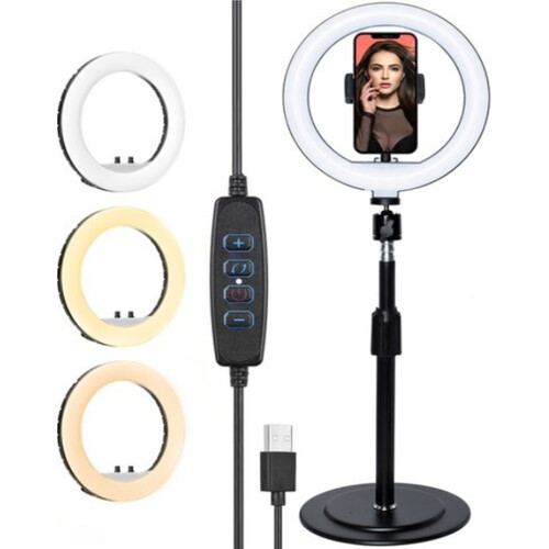 Tweedekans LURK ringlicht studioset 8 inch met verstelbaar statief, microfoon en afstandsbediening - zwart