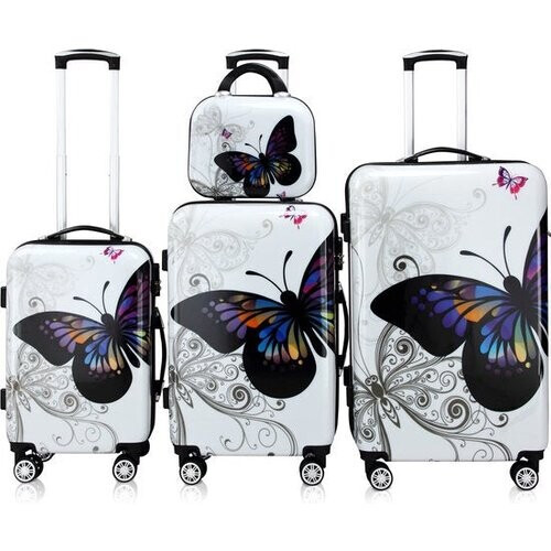 Tweedekans Monzana Koffer Set - 4 Stuks Vlinder Motief met slot - 360° Wielen