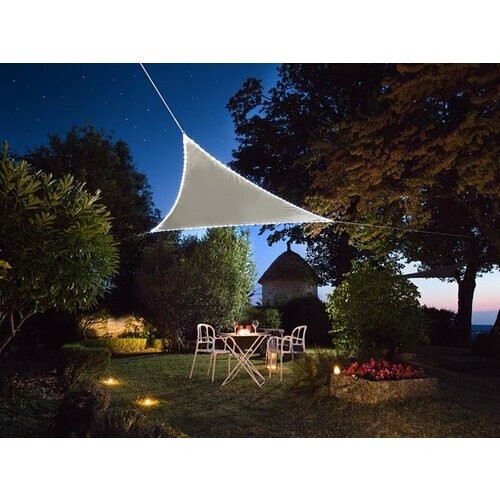 Tweedekans Perel Schaduwdoek met 107 leds, waterafstotend, 3.6 x 3.6 x 3.6 m, 160 g/m², IP44, zonne-energie, polyester, driehoek, taupe