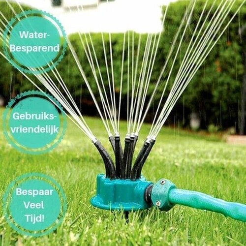 Tweedekans PREMIUM Multifunctionele Tuinsproeier met 12 Verstelbare Koppen – Tot 35 m² – Groen/Zwart