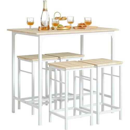 Tweedekans SoBuy Bartafel met 4 Krukken - Modern - max. 120 kg - Wit / Bruin